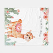 Rustikale Aquarellblütenkaktus Llama Fleecedecke (Vorderseite (Horizontal))