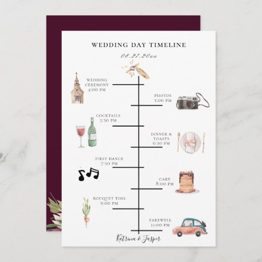 Rustikale Aquarellblütenpflaume Hochzeitstagung Programm (Vorne/Hinten)