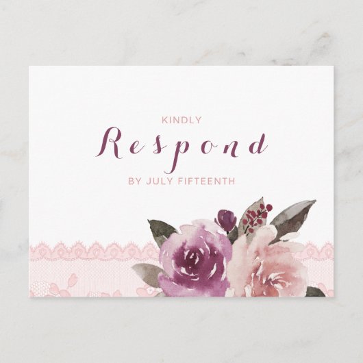 Rustikale Aquarellblütenspitze Hochzeit im Herbst Einladungspostkarte (Vorderseite)