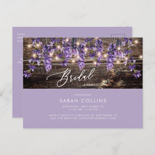 Rustikale Aquarellbrasse Bridal Rustikale Dusche Einladungspostkarte (Vorne/Hinten)