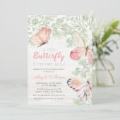 Rustikale Aquarellbutterfliegen Girl Baby Dusche Einladung (Stehend Vorderseite)