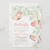 Rustikale Aquarellbutterfliegen Girl Baby Dusche Einladung (Vorne/Hinten)