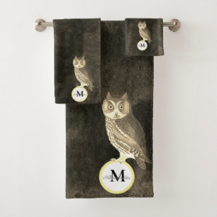 Rustikale Aquarellfarbe Monogramm Name Braun Badhandtuch Set