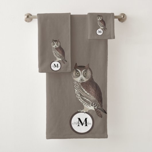 Rustikale Aquarellfarbe Monogramm Name braun/grau Badhandtuch Set (Insitu)