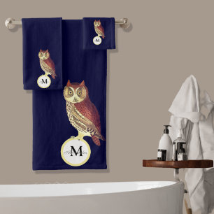 Rustikale Aquarellfarbe Monogramm Name Navy Blau Badhandtuch Set