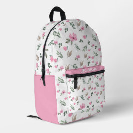 Rustikale Aquarellfarbe Rosa Blume Personalisiert Bedruckter Rucksack