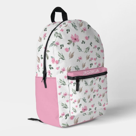 Rustikale Aquarellfarbe Rosa Blume Personalisiert  Bedruckter Rucksack (Rückseitige Ecke links)
