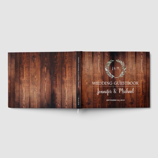 Rustikale Aquarellfarben Blätter dunkles Stallholz Gästebuch (Voll)