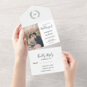 Rustikale Aquarellfarben Blätter Monogramm Foto Ho All In One Einladung (Abreißen)