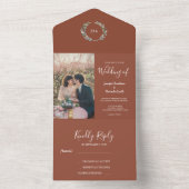 Rustikale Aquarellfarben Blätter Monogramm Foto Ho All In One Einladung (Innen Boden)