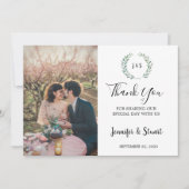 Rustikale Aquarellfarben Blätter Monogramm Foto Ho Dankeskarte (Vorderseite)