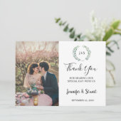 Rustikale Aquarellfarben Blätter Monogramm Foto Ho Dankeskarte (Stehend Vorderseite)