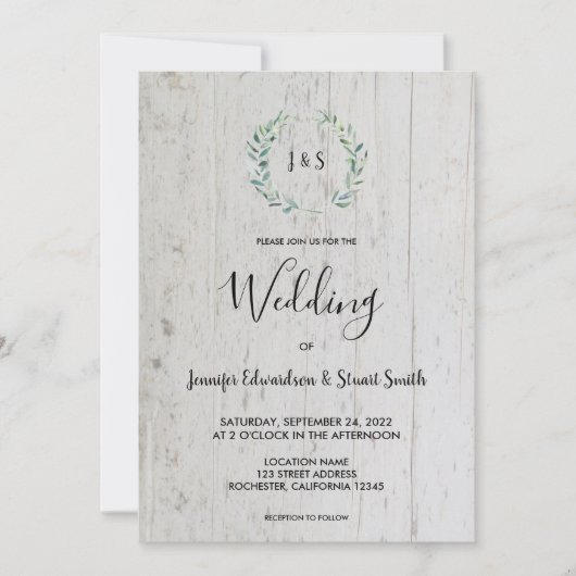 Rustikale Aquarellfarben Blätter Monogramm Foto Ho Einladung (Vorderseite)