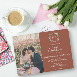 Rustikale Aquarellfarben Blätter Monogramm Foto Ho Einladung