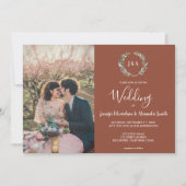 Rustikale Aquarellfarben Blätter Monogramm Foto Ho Einladung (Vorderseite)