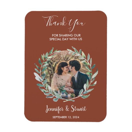 Rustikale Aquarellfarben Blätter Vielen Dank Foto  Magnet (Vertikal)