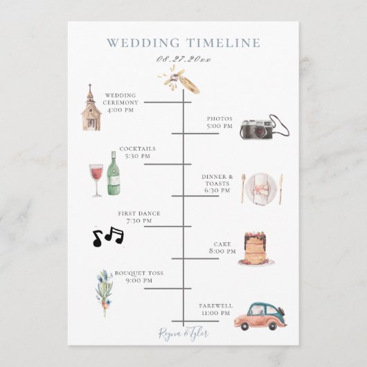 Rustikale Aquarellfarben, blauer Hochzeitstag Programm (Vorderseite)