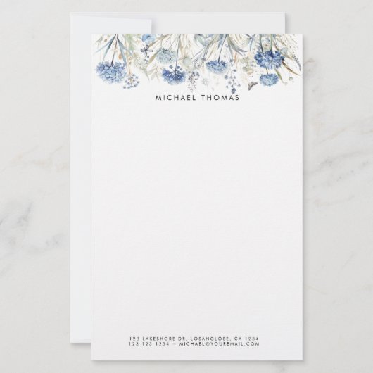 Rustikale Aquarellfarben, blauer Hydrangeas Briefpapier (Vorderseite)
