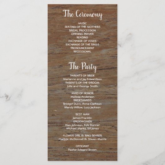 Rustikale Aquarellfarben-Blume auf Stallholzhochze Programm (Rückseite)