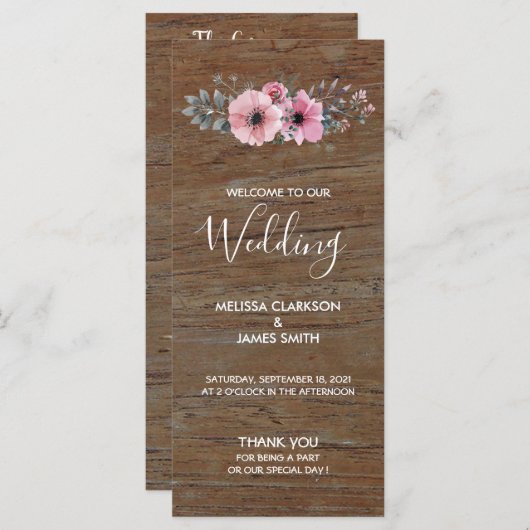 Rustikale Aquarellfarben-Blume auf Stallholzhochze Programm (Vorne/Hinten)