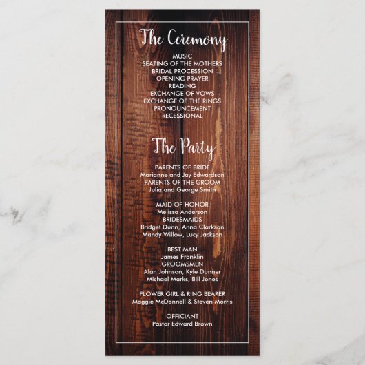 Rustikale Aquarellfarben-Blume auf Stallholzhochze Programm (Rückseite)