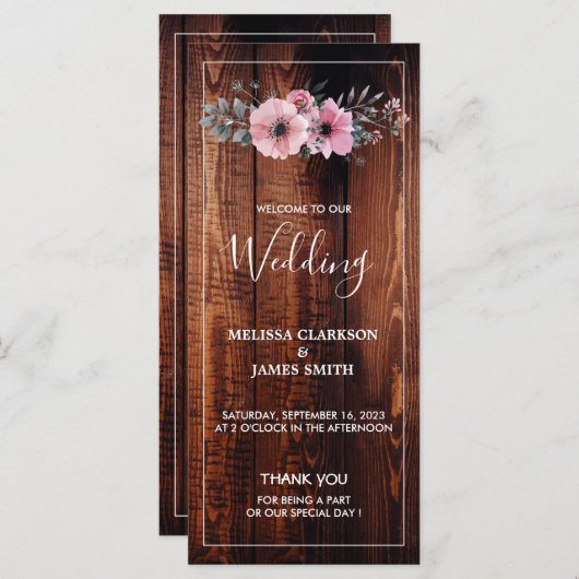 Rustikale Aquarellfarben-Blume auf Stallholzhochze Programm (Vorne/Hinten)