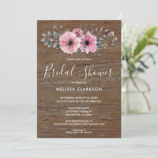 Rustikale Aquarellfarben Blume Brautparty Einladung (Stehend Vorderseite)