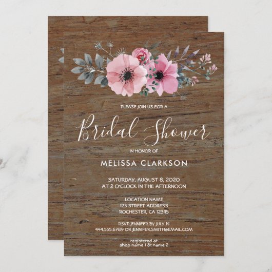 Rustikale Aquarellfarben Blume Brautparty Einladung (Vorne/Hinten)