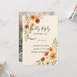 Rustikale Aquarellfarben Blume Foto Hochzeit RSVP Einladung