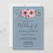 Rustikale Aquarellfarben-Blume staubblauer Hochzei Einladung (Vorderseite)