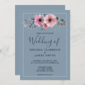 Rustikale Aquarellfarben-Blume staubblauer Hochzei Einladung (Vorne/Hinten)