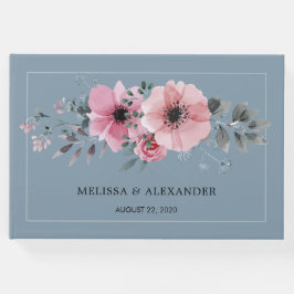 Rustikale Aquarellfarben-Blume staubblauer Hochzei Gästebuch