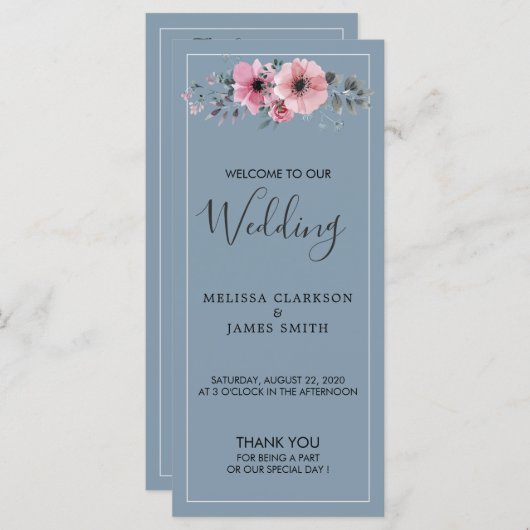 Rustikale Aquarellfarben-Blume staubige blaue Hoch Programm (Vorne/Hinten)