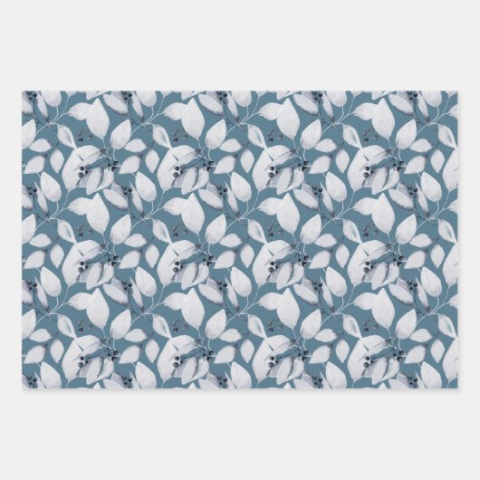 Rustikale Aquarellfarben Dusty Blue Blätter Winter (Vorderseite)