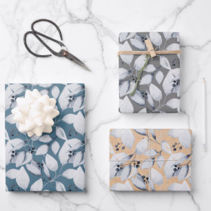 Rustikale Aquarellfarben Dusty Blue Blätter Winter