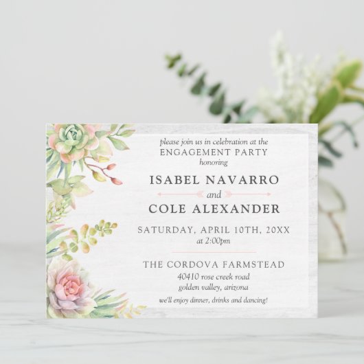 Rustikale Aquarellfarben-Kakti-Engagement-Partei Einladung (Stehend Vorderseite)
