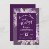 Rustikale Aquarellfarben Lilacs Kalligrafie Plum W Save The Date (Vorne/Hinten)