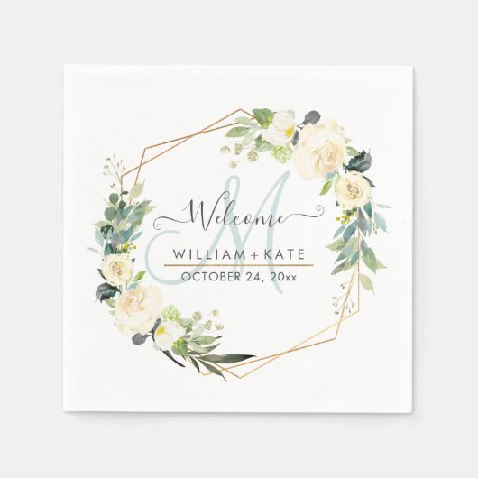 Rustikale Aquarellfarben Monogramm für Elfenbeincr Serviette (Vorderseite)