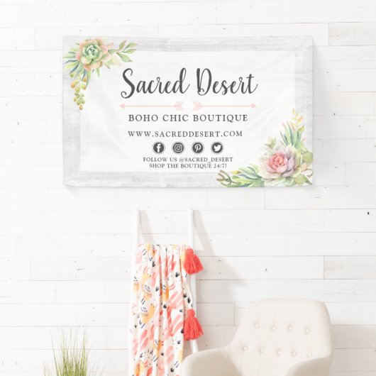 Rustikale Aquarellfarben Sukkulente Wüstenpilz Boh Banner (Insitu)