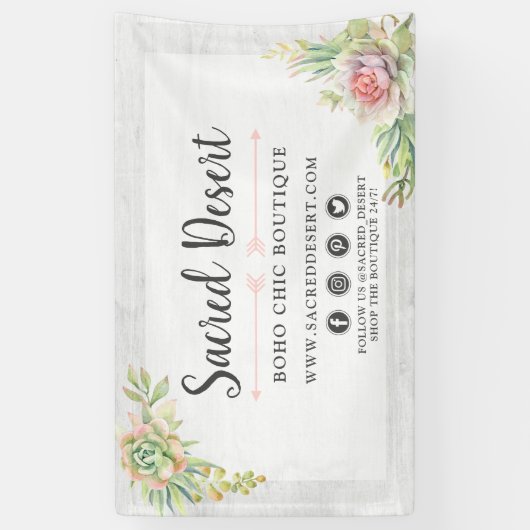 Rustikale Aquarellfarben Sukkulente Wüstenpilz Boh Banner (Vertikal)