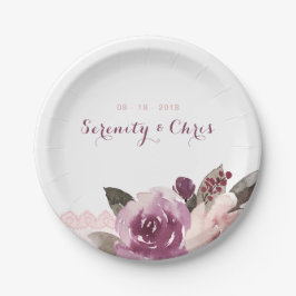 Rustikale Aquarellfarben Vintage Hochzeitsfeier Pappteller