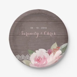 Rustikale Aquarellfarben Vintage Hochzeitsfeier Pappteller