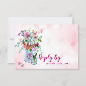 Rustikale Aquarellfarben Wildblume Rosa Blumenzehe RSVP Karte (Vorderseite)