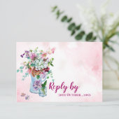 Rustikale Aquarellfarben Wildblume Rosa Blumenzehe RSVP Karte (Stehend Vorderseite)