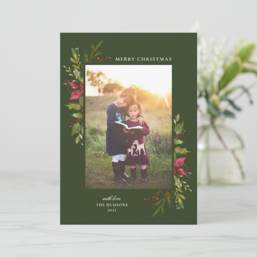 Rustikale Aquarellgrün Feiertagskarte (Stehend Vorderseite)