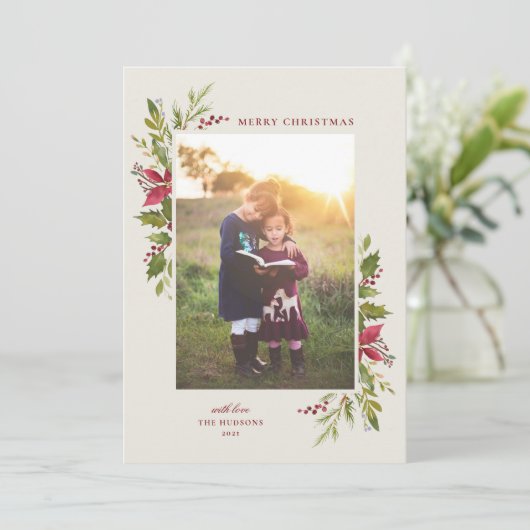 Rustikale Aquarellgrün Feiertagskarte (Stehend Vorderseite)