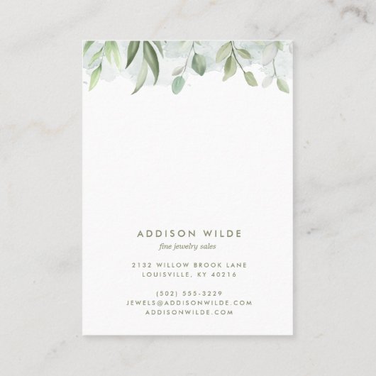Rustikale Aquarellgrün - Schmuckstück Visitenkarte (Rückseite)