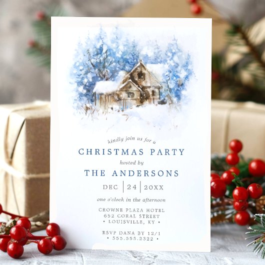 Rustikale Aquarellkabine Weihnachtsfest im Land Pa Einladung