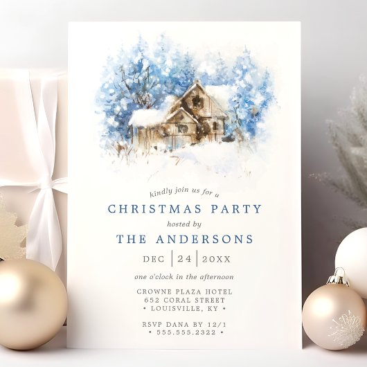 Rustikale Aquarellkabine Weihnachtsfest im Land Pa Einladung