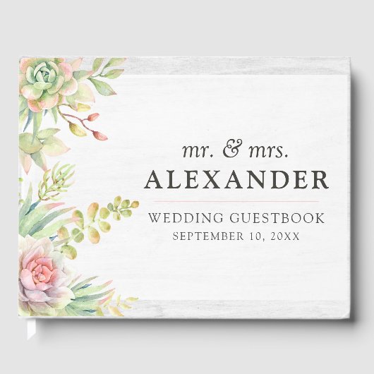 Rustikale Aquarellkaktus Gästebuch (Vorderseite)